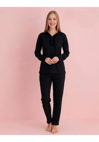 Pijamerry Kadın Bambu Baharlık Dantel Yaka Uzun Kol İnce Pijama Takımı 5210s - 1 Adet Siyah Pijamerry Kadın Bambu Baharlık Dantel Yaka Uzun Kol İnce Pijama Takımı 5210s - 1 Adet Siyah