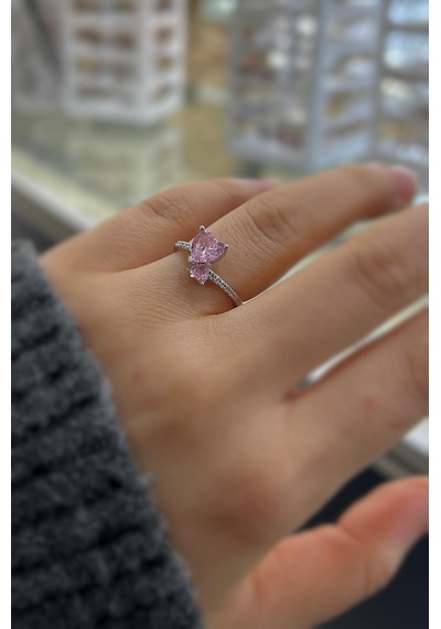 Gümüş Pembe Taşlı 2 Kalpli Yüzük Tk12s51 Diğer