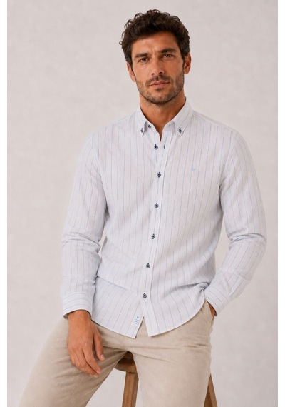 Slim Fit Uzun Kol Çizgili Cepsiz Keten Likra Hediye Kutulu Erkek Gömlek Fs-004579 - Beyaz Açık Mavi-3329 Slim Fit Uzun Kol Çizgili Cepsiz Keten Likra Hediye Kutulu Erkek Gömlek Fs-004579 - Beyaz Açık Mavi-3329