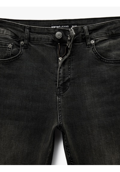 Koton Normal Bel Cepli Slim Fit Dar Paça Pamuklu Denim Pantolon - Slim Fit Jeans Antrasit 7wam40019nd