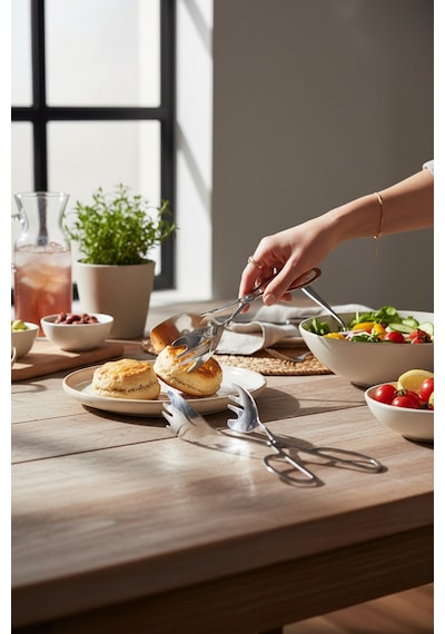 Akayev Aurea 3lü Premium Pasta Salata Makarna Maşa Takımı Gümüş
