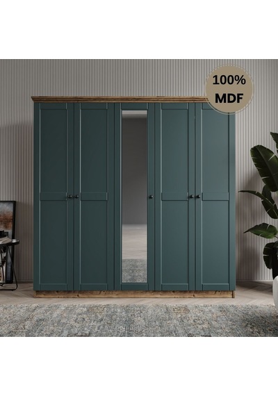 Dali 5 Kapılı Mdf Country Gardırop Yeşil