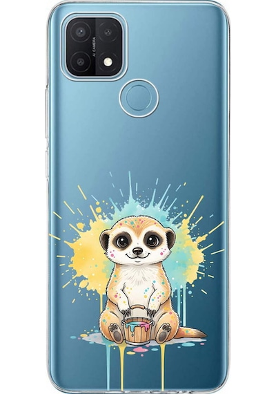 Oppo A15 İle Uyumlu Splash Mirket Tasarımlı Şeffaf Silikon Kılıf Şeffaf