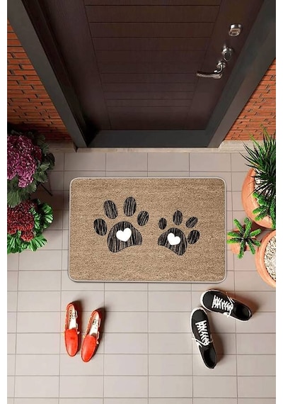 Bej Kedi Pati Desenli Kapı Önü Paspası Kp08n11