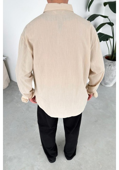 Bej Oversize Fresh Keten Gömlek Bej