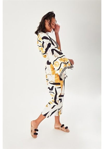 Batik Desenli Kimono Ekru