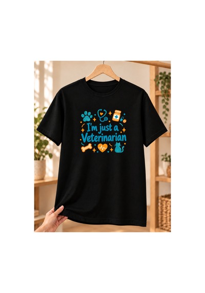 Veteriner Baskılı Siyah Tişört - Veterinere Hediye Unisex