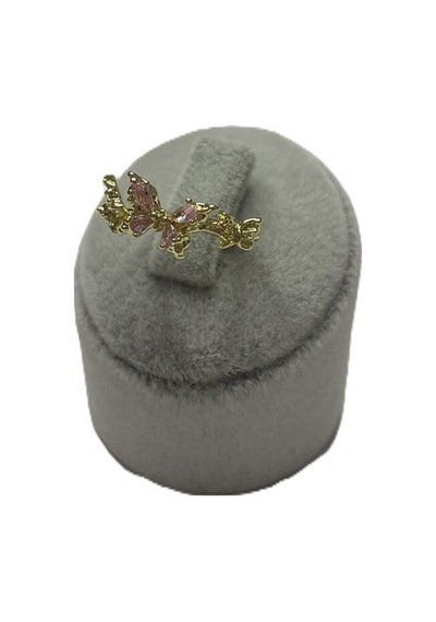 Kelebek Detaylı Pembe Silver Ve Zirkon Taşlı Çelik Gold Tasarım Ayarlamalı Yüzük Gold - Gümüş