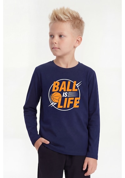 Panios Kids Yuvarlak Yaka Uzun Kollu Baskı Detaylı Erkek Çocuk Sweatshirt Lacivert