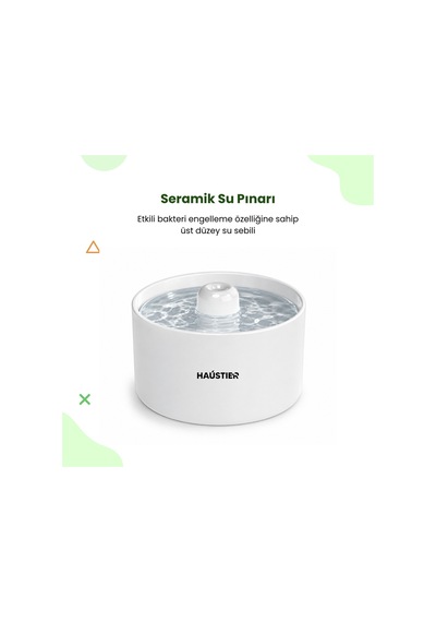 Haustier Wf013 Seramik Otomatik Kedi Su Sebili,kedi Su Pınarı, 2lt Hazne,çok Katmanlı Filtrasyon,ultra Sessiz