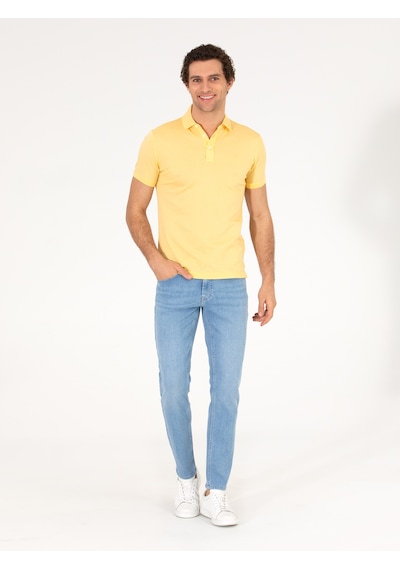 Açık Sarı Polo Yaka Slim Fit Basic Merserize T-shirt Sari