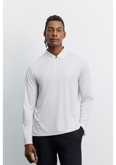 Avva Erkek Beyaz Polo Yaka Düğmeli Teknik Kumaş Uzun Kol Basic Regular Fit T-shirt A62y1015