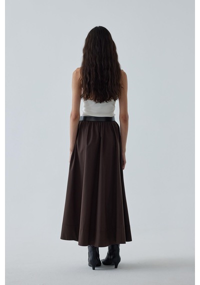 Suud Collection Kahverengi Day Poplin Kloş Etek Kahve
