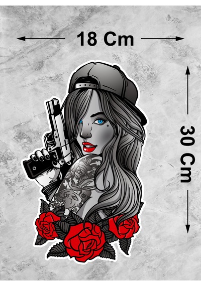 Mafya Gangster Mavi Gözlü Kız Sticker - Araba Oto Motosiklet Karavan Cam Araç Bavul Laptop Sticker - 00156 30x18 Cm