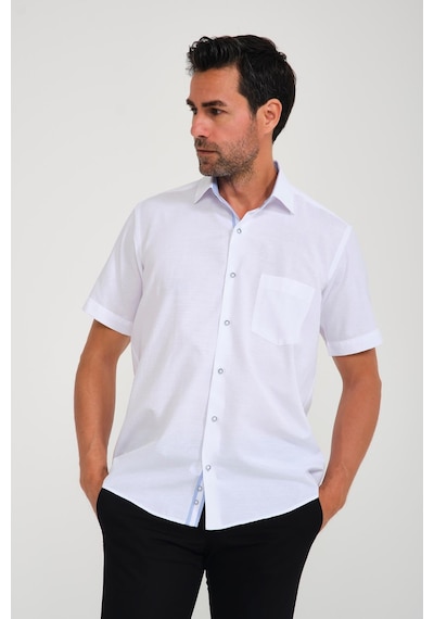 Klasik Kısa Kol Neon Çiçek Armür Hediye Kutulu Erkek Gömlek Fs-001214 - Beyaz-1699