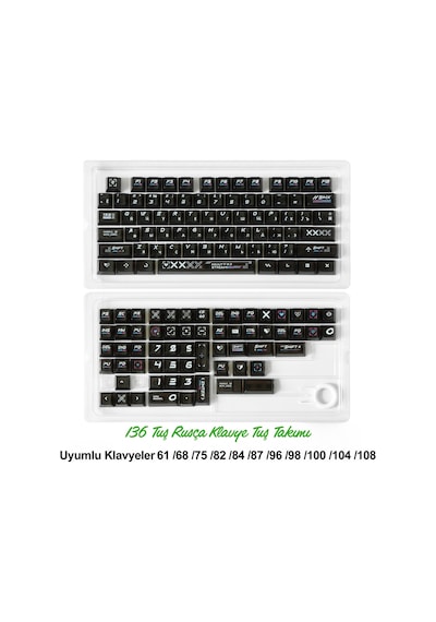136 Tuşlu Keycaps Siyah Baskılı, Şeffaf, 136 Tuşlu Rusça Yazı Tipi Kutulu Tüm Mekanik-manyetik Klavyeler İle Uyum Sağlamaktadır.