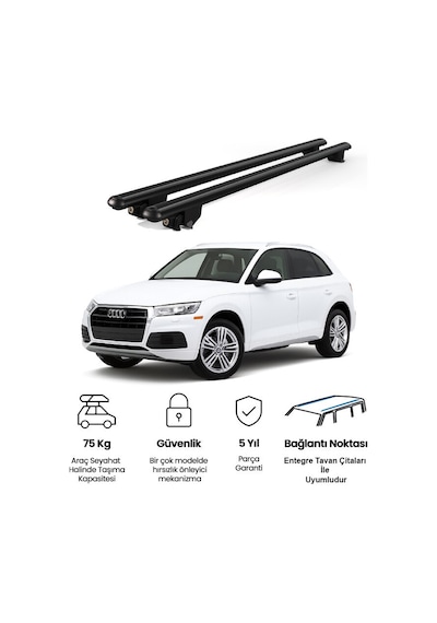 Kanca Audi Q5 2017 Ve Sonrası Uyumlu Siyah Kilitli Ara Atkı 120cm Port Bagaj Tavan Barı