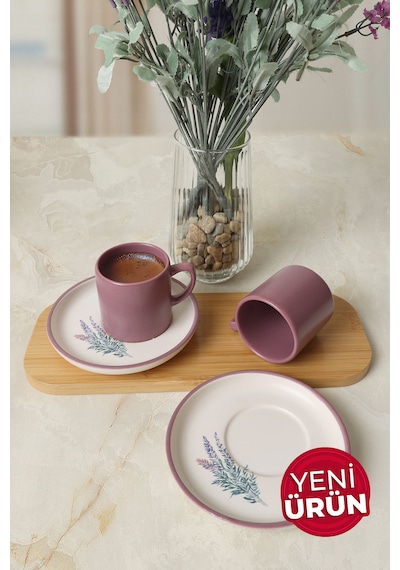 Keramika Elegant Blossoms Violet Kahve Takımı 4 Parça 2 Kişilik