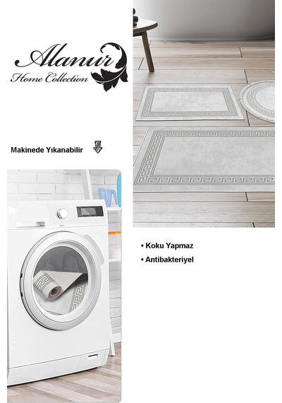 Dekoreko Kaymaz Taban Djt 3 Lü Banyo Paspas Takımı Trend Karışık Modern 626m gri