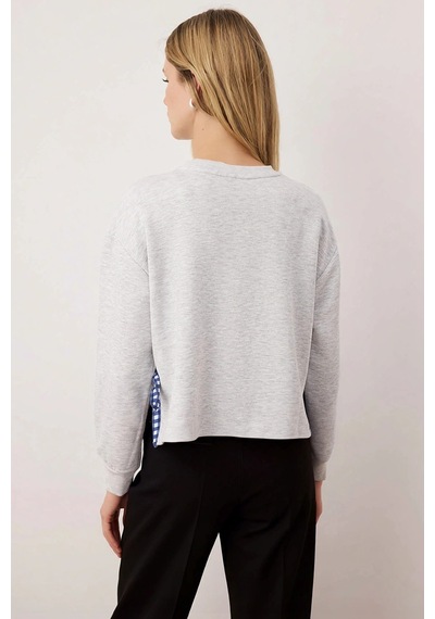 Benerly Kadın Bisiklet Yaka Düşük Kol Örme Sweatshirt Fonksiyonel Dayanık Kar Melanj