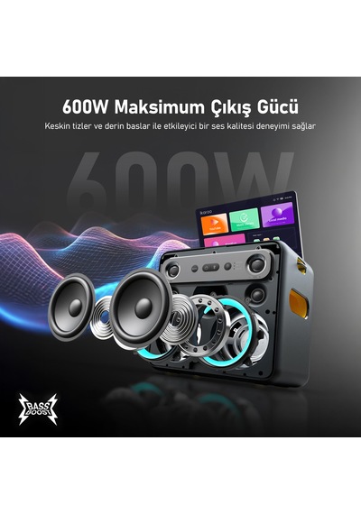Ikarao Break X2 600 W Partybox Hoparlör Karaoke Seti + Stand