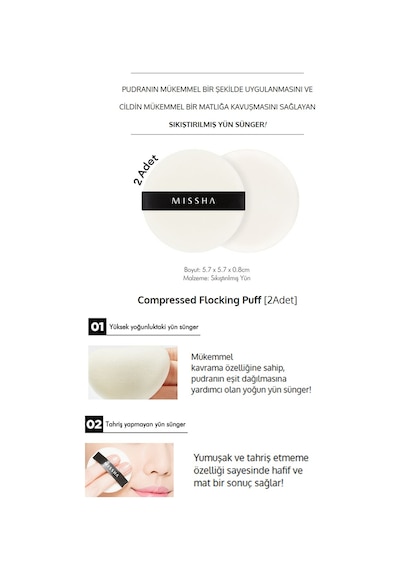Missha Compressed Flocking Puff Pudra Uygulaması İçin Makyaj Süngeri Daire Yuvarlak