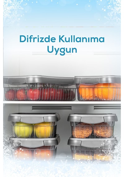 Vienev 4'lü Kendinden Çizgili Kilitli Kapaklı Saklama Kabı Seti 4 L