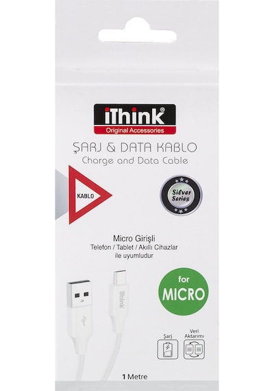 Ithink Silver Micro Şarj Veri Aktarım Kablosu 1 M Beyaz