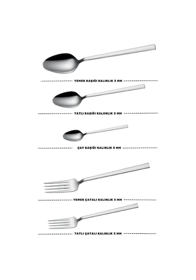 Lugga Doğa Yemek - Tatlı Çatal Kaşık Ve Çay Kaşık Takımı 12 Kişilik 60 Parça Gri