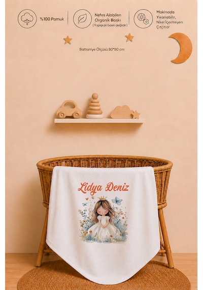 Pia Baby Kişiye Özel Kız Bebek Tulum Set 4 Parça %100 Pamuk İsimli Organik Baskılı Battaniyeli 1078bt0x Ekru