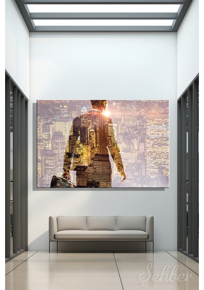 Çift Pozlama Double Exposure İş İnsanı Ve Şehir Silüetli Yatay Kanvas Tablo Tekli 3816