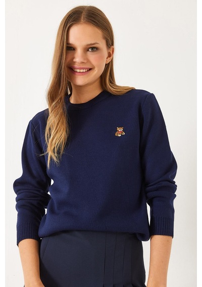 Shade Kadınteddy Nakışlı Basic Kazak 20247602 - Lacivert