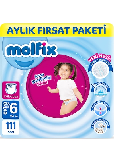 Molfix Pants Bebek Bezi 6 Beden E.Large Aylık Fırsat Paketi 111 Adet