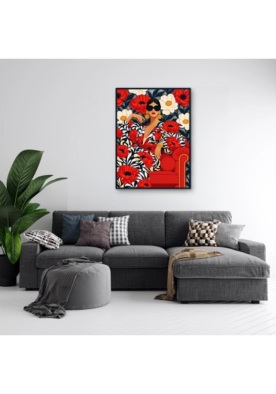 Gelincikler Arasında Gözlüklü Kadın - Metal Tablo - Dec0384 37 X 50 Cm Çok Renkli