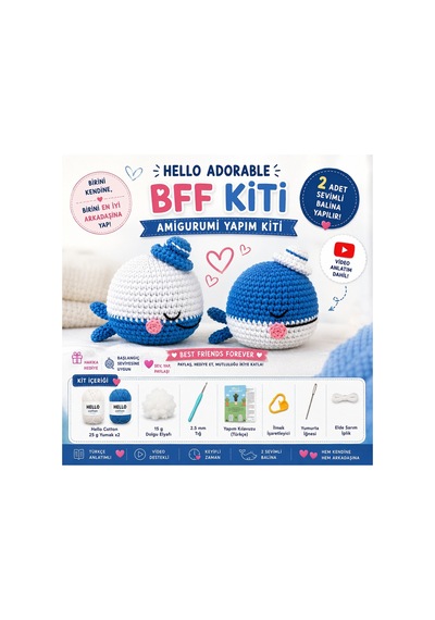 Hello Adorable Amigurumi Balina Yapım Kiti 2 Adet Bff Sevimli Balina, Türkçe Anlatımlı - Bgahob0000015