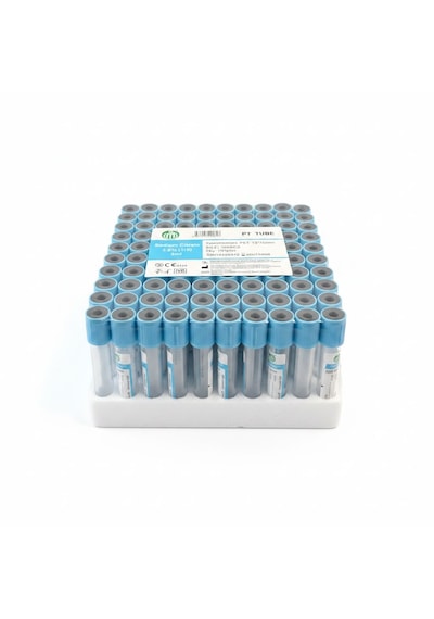 Pt Tube 13 75mm Mavi Kapaklı Sodyum Sitratlı Vakumlu Kan Alma Tüpü 2ml 100 Adet