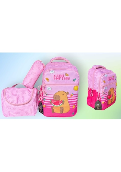 Sentor Pembe Capybara İlkokul Çantası + Beslenme Çantası + Kalemlik 3 Parça Diğer
