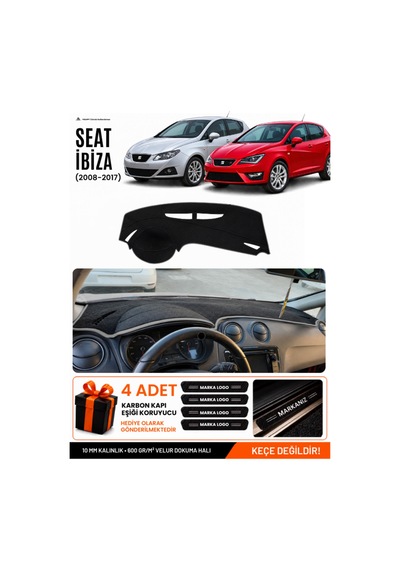 Seat Ibıza 2008-2017 Uyumlu Torpido Koruma, Torpido Örtüsü, Torpido Kılıfı - Siyah-gri - Se004