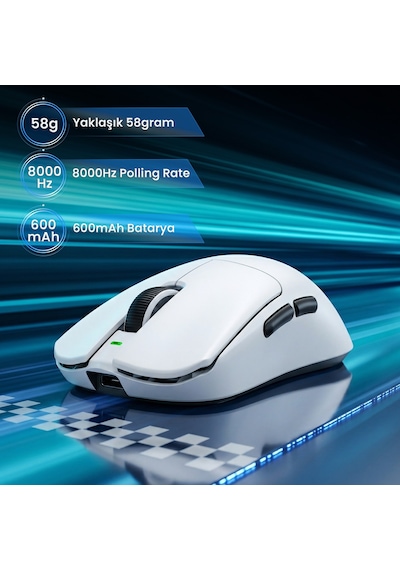 Aula V9 Pro 26000 Dpı Paw3395 Sensör 8000hz Tri-mode Kablosuz Oyuncu Mouse Rgb Omron Switch Lightweight E-spor Gaming Mouse Beyaz