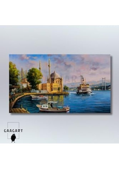 Tekli Yatay Kanvas Duvar Tablosu İstanbul Manzara Resmi, 100 X 70 -