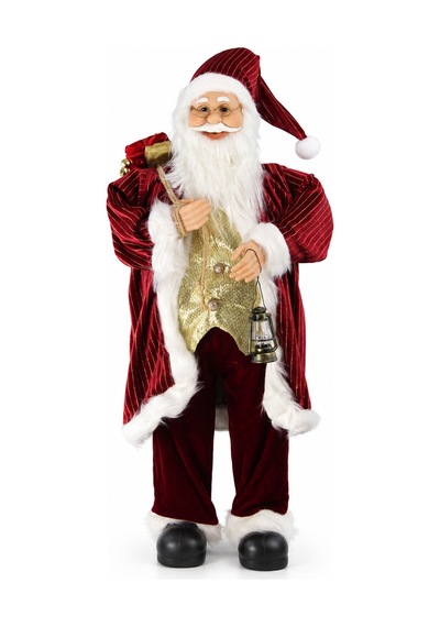 Yılbaşı Noel Baba Kadife Altın Çizgili Kırmızı 90 Cm