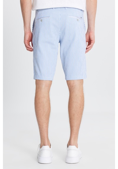 AC&Co / Altınyıldız Classics Erkek Beyaz Mavı Slim Fit Dar Kesim Yan Cepli Gofre Desenli Şort Beyaz Mavı Beyaz - Mavi