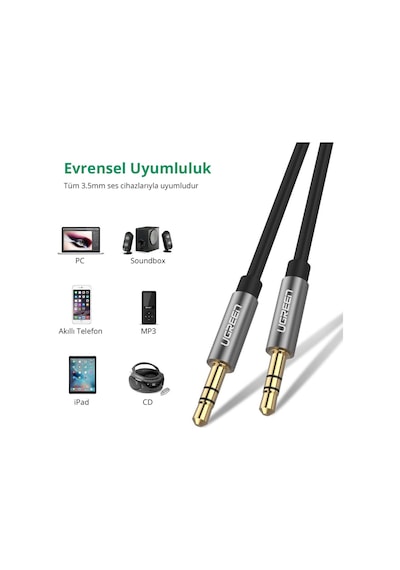 Ugreen 3.5 Mm Aux Ses Kablosu, 50 Cm, Siyah, 10732