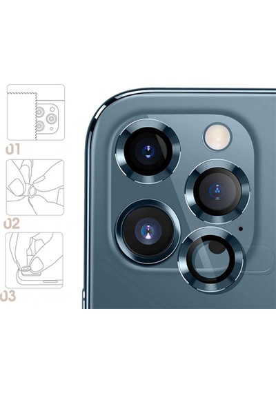 Apple Uyumlu   iPhone 12 Pro Max 3D Metal Çerçeveli Kamera Lens Koruyucu (484505230)
