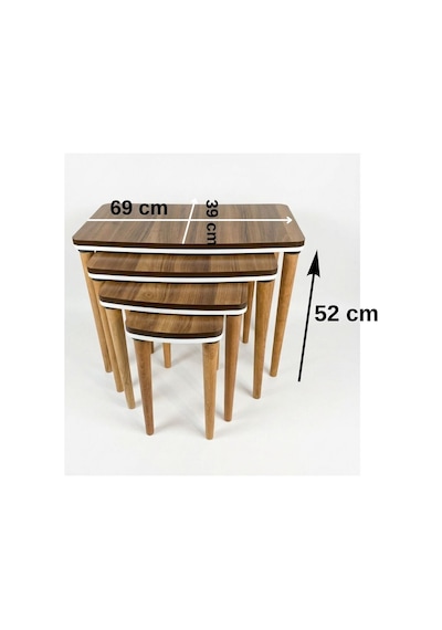 4 Lü Lüx Sehpa- Ahşap Ceviz Zigon Sehpa 4 Lü Set Kahverengi