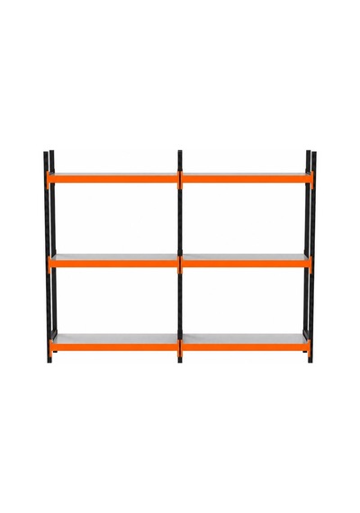 3 Katlı Duble Midi Rack - Ekonomik Depo,arşiv, Kiler Rafı Siyah-turuncu-46x180 Cm-150 Cm Çok Renkli
