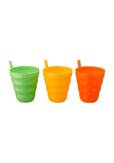 3 Lü Pipetli Meşrubat Bardağı Seti - 450 Ml Renkli Ve Ergonomik Tasarım - Çocuk Ve Yetişkin Uygun Su Ve Meyve Suyu Bardağı Çok Renkli
