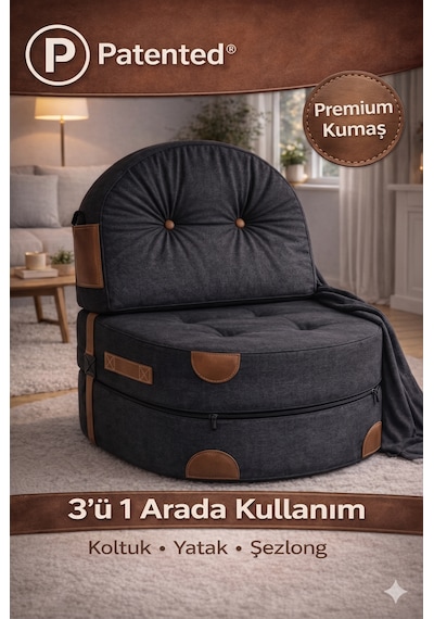 Viscolog Comfort Yeni Nesil Bohem Tekli Koltuk,legom Yataklı Katlanır Berjer,yer Yatağı, Modüler,65x75 85cm Siyah