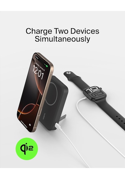 Boostcharge Pro Kablosuz Powerbank 8000mah, Qi2, Magsafe Uyumlu Taşınabilir Şarj Cihazı + Dahili Açılır Ayak - İphone 17, 16, 16 Pro Max, İphone 15 Ve Daha Fazlası İçin - Siyah