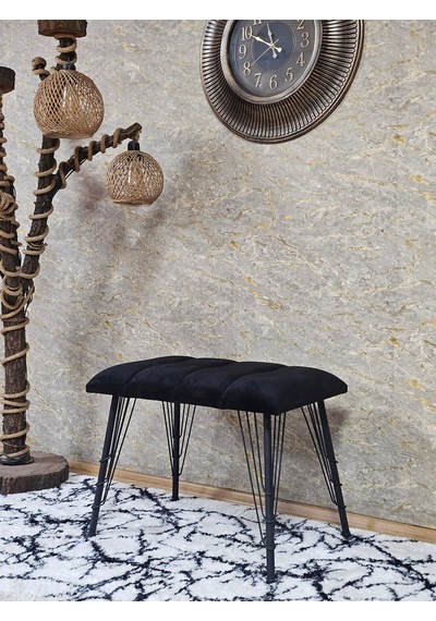 Zafir Metal Siyah Tel Ayaklı 60 Cm Puf Bench - Puf - Bench - Oturak - Mutfak Oturağı - Antre Oturağı Siyah